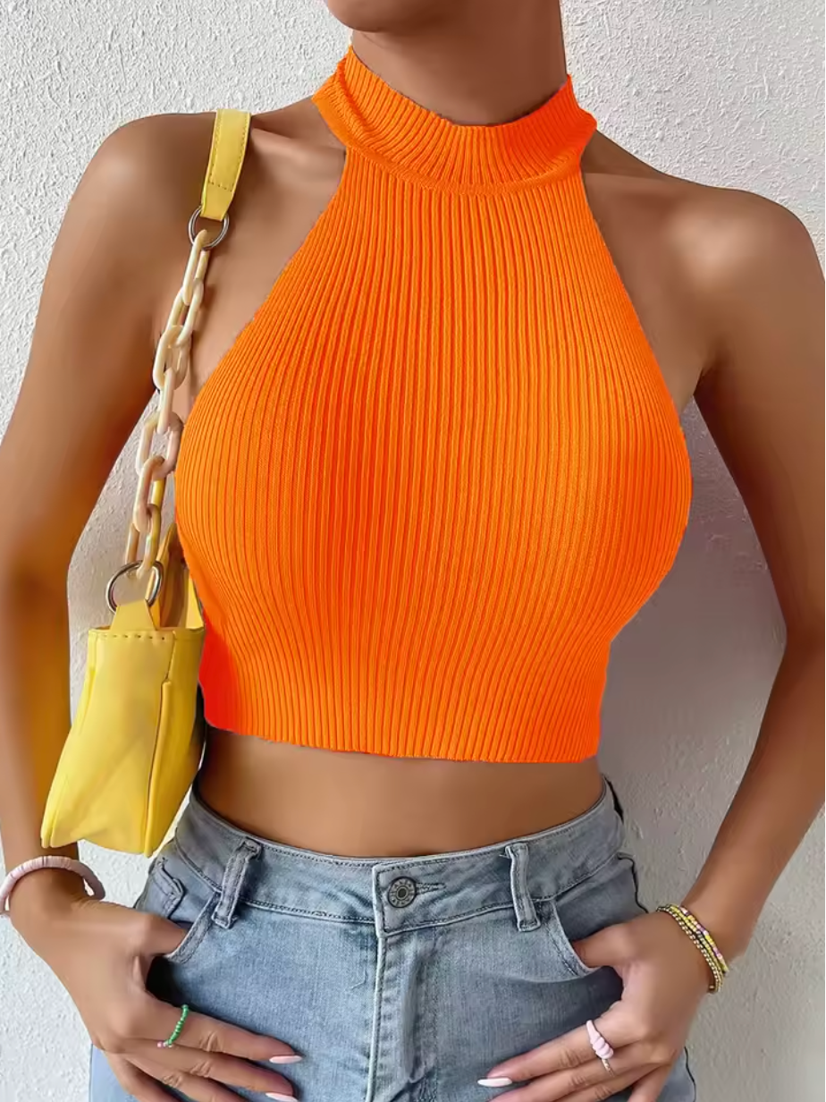 Ribbed Halter Crop Top